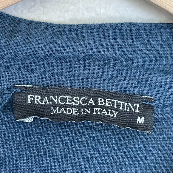 Francesca Bettini Womens Medium Linen Cotton Midi Dress Blue Roll Tab Sleeve - Picture 4 of 11